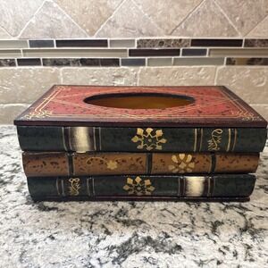 Multicolored Library Book Design Wood Bathroom Facial Tissue Box Cover READ